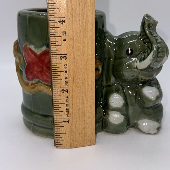 Ceramic Majolica Lucky Bamboo Ceramic Elephant Planter Pot - Picture 5 of 8